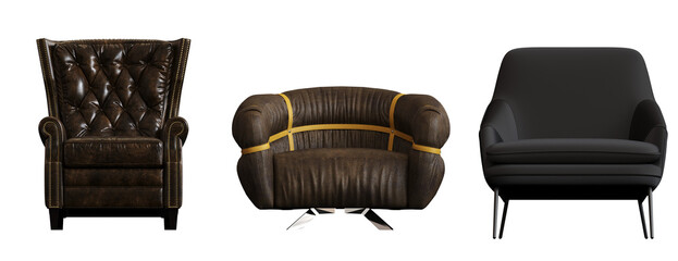 armchair isolate on a transparent background, interior furniture, 3D illustration, cg render