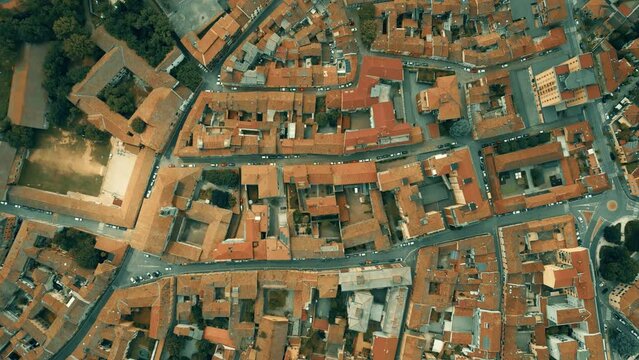 Aerial overhead view of a generic town in Italy. Cremona, Lombardia