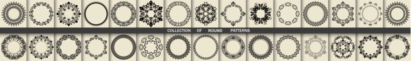 Vintage set of vector round elements. Different elements for design frames, cards, menus, backgrounds and monograms. Classic patterns. Set of vintage patterns - 699621876