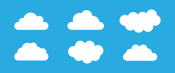 Set of cartoon cloud in a flat design. White cloud collection