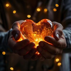 A man holds a luminous heart in his hands