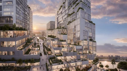 Foto op Plexiglas Modern city, dense building complex, eco-city © Wang