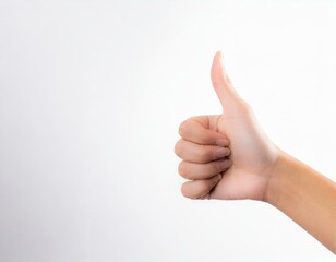 Isolated one hand thumbs up in formal suit symbol of good job, like, business agreement in white background and empty copy space area	