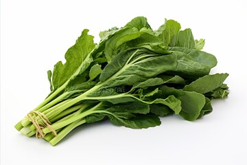 Fresh rapini on clean white backdrop for captivating advertisements and enticing packaging designs