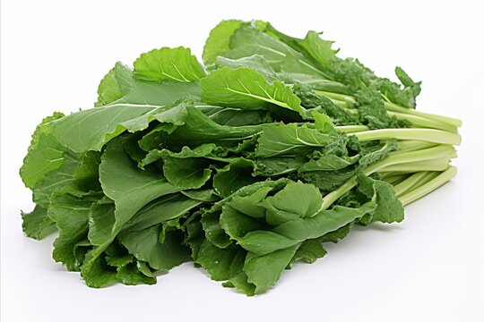 Fresh rapini on white background for eye catching advertisements and captivating packaging designs