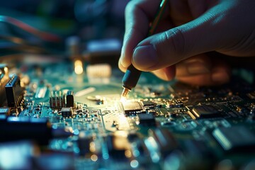 Digital Innovation: Computer Engineer Crafting Circuitry Magic - obrazy, fototapety, plakaty