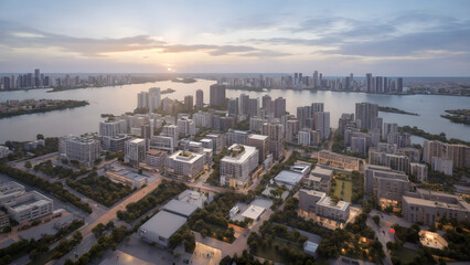 Aerial shots of the city skyline, the skyscrapers of a modern city