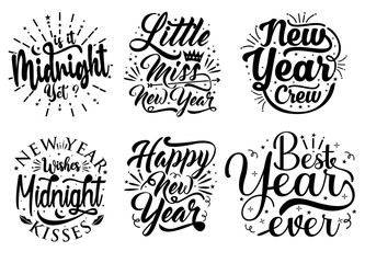 New Year Quote Element Design. Set with inspirational quotes about New Year. Phrases for print on t-shirts and bags, stationary or a poster. great vector illustration collection on white background.