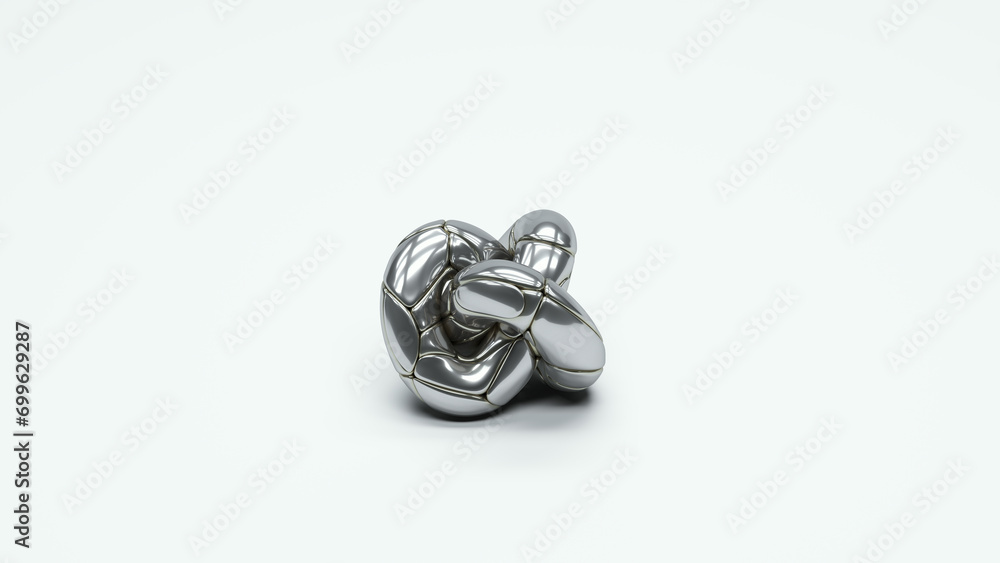 Poster silver torus knot metal fragments soft rounded reflection block 3d illustration render digital rende