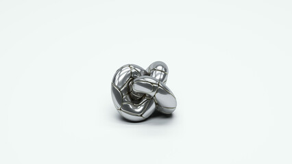 Silver torus knot metal fragments soft rounded reflection block 3d illustration render digital rendering
