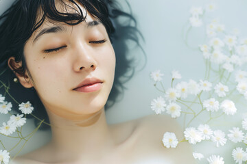 Portrait of beautiful Japanese women bathing, spa, skin care concept
