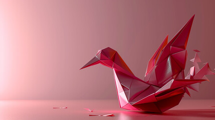 Bird-shaped origami photography concept with a minimalist style. Using light from one direction as lighting. - obrazy, fototapety, plakaty