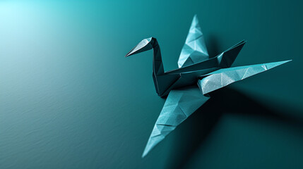 Bird-shaped origami photography concept with a minimalist style. Using light from one direction as lighting.