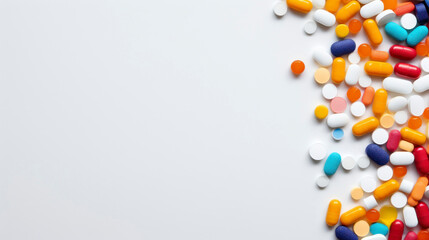 pills capsules on the right background space for text - obrazy, fototapety, plakaty