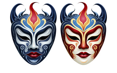 Cultural Expressions: Traditional Chinese Opera Masks in New Year Celebrations Isolated on Transparent Background PNG.