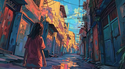Obraz premium illustration of a girl exploring the vibrant street art scene in Jakarta