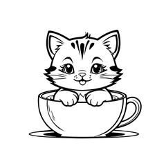 Funny Cat in a Cup of Coffee