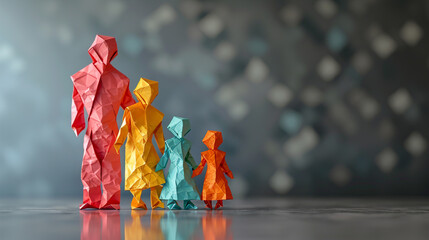 Naklejka premium Family-shaped origami photography concept with a minimalist style. Using light from one direction as lighting.