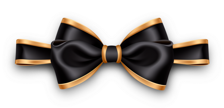A black ribbon with golden edges. Transparent PSD format - Powered by Adobe