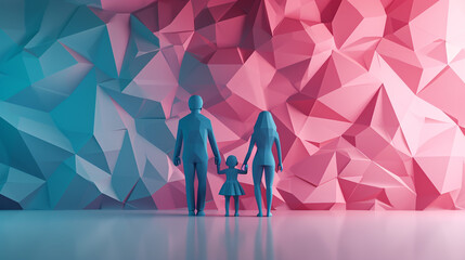 Family-shaped origami photography concept with a minimalist style. Using light from one direction as lighting. - obrazy, fototapety, plakaty