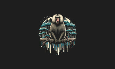baboon on forest vector illustration artwork design