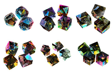 polyhedral crystals collection, isolated on transparent background, Generative AI
