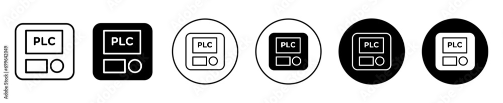 Poster plc circuit board panel icon logo. electrical mechanical smart switch component vector line art isol