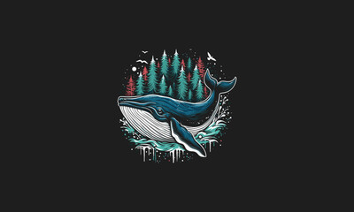 whale on forest vector illustration artwork design