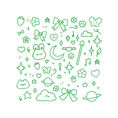 set of cute green minimalist element