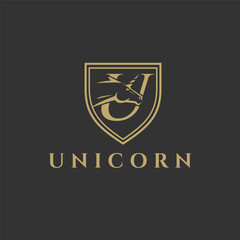 Elegant luxury letter U monogram horse logo, letter U horse logo, Unicorn horse logo