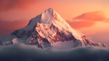 Sunrise over snow-capped Mountain Peak with Orange and Pink Sky