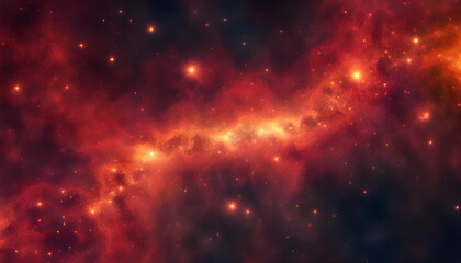 Fototapeta na wymiar Colorful fractal red and orange nebula with star field