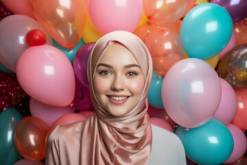 Fototapeta na wymiar Generative AI technology conceptual picture Young confident arabian asian muslim woman in abaya hijab