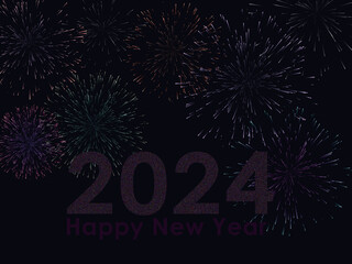 Happy New Year 2024. New year celebration with colorful fireworks