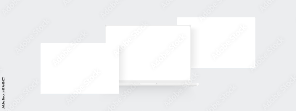 Poster clay laptop with blank web screens, front view. blank mockup for showcasing web-design projects. vec