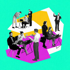Meeting, conference. Employees emotionally working and finishing tasks. Deadlines, cooperation and...