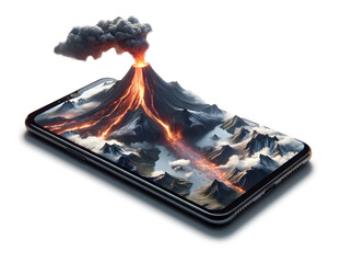 éruption volcanique sur un téléphone portable - détouré - png transparent - obrazy, fototapety, plakaty