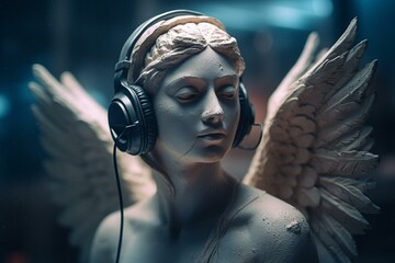 A listless choir angel in heaven, inspired by melancholy, brought to fruition with technology. Generative AI