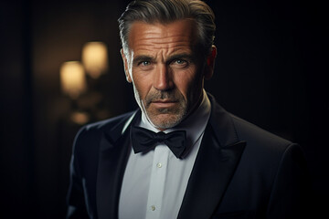 Creative graphics generative ai collage illustration of rich guy person in elegant outfit celebrate vip party