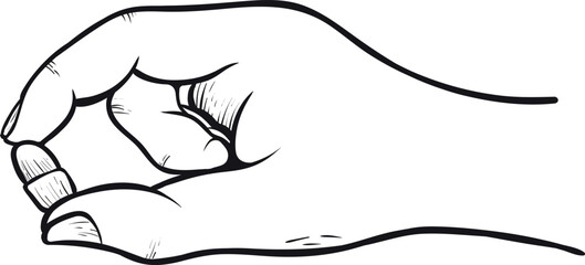 Human hand holding pill medical cure aid treatment vitamin painkiller healthcare line vector