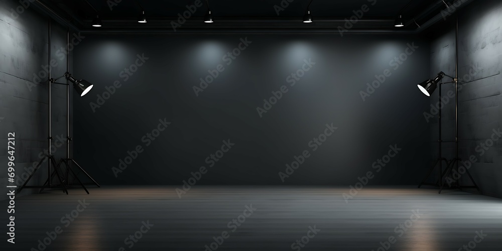 Poster abstract black 3d background with fog and light effect