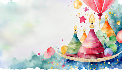 Parinirvana celebration, copy space on a side, watercolor art style