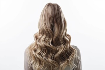 Fototapeta premium Blonde women's hair. On a white background. Back view.