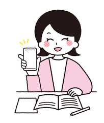 スマホで勉強をする学生のイラスト。
