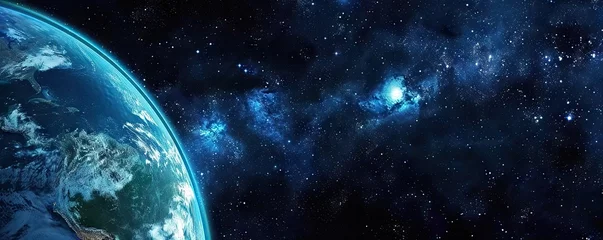 Foto auf Acrylglas Celestial mesmerizing journey through nebulae and galaxies of infinite cosmos. Exploring wonders of universe from nebulae to distant star fields © Bussakon