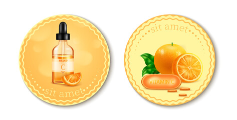 Realistic vitamin c serum label set