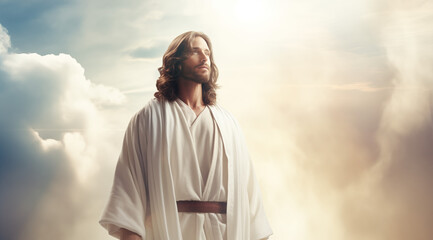 jesus of nazareth standing on clouds