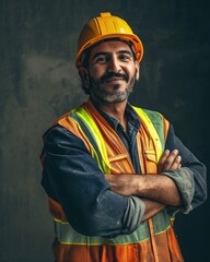 potrait of A happy arabian male construction worker, miner, and builder