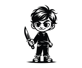 Bad Kid Holding Knife Vector