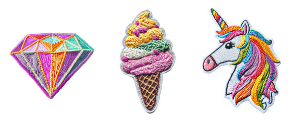 Embroidered patch sticker unicorn set on transparent background
